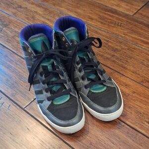 Adidas High-Top Sneakers - Black, Green, Purple, and Gold